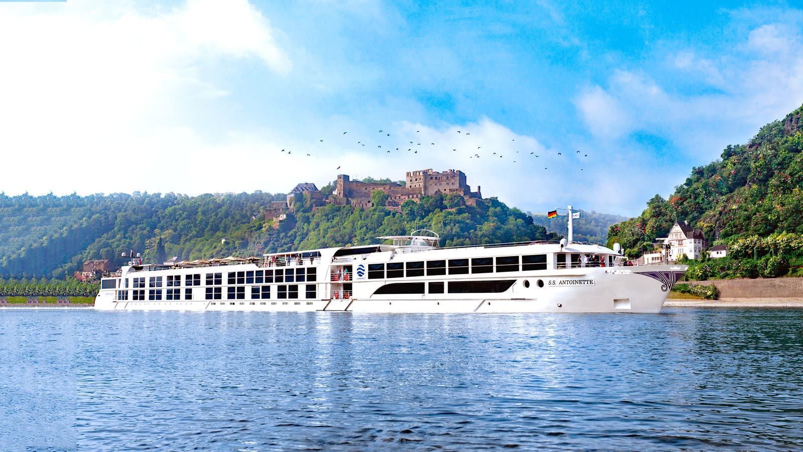 Uniworld SS Antoinette river cruise ship on a European waterway
